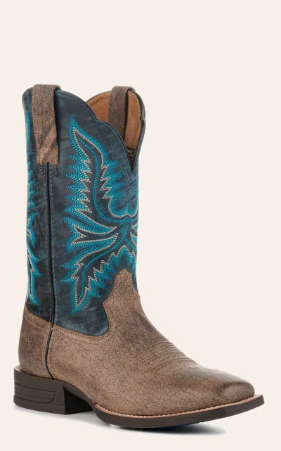 Ariat Men's Brush Creek Stone And Navy Wide Square Toe Shock Shield Cowboy Boots In Brown