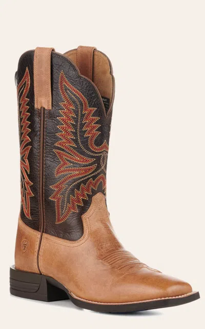 Ariat Men's Brush Creek Tan And Brown Wide Square Toe Shock Shield Cowboy Boots