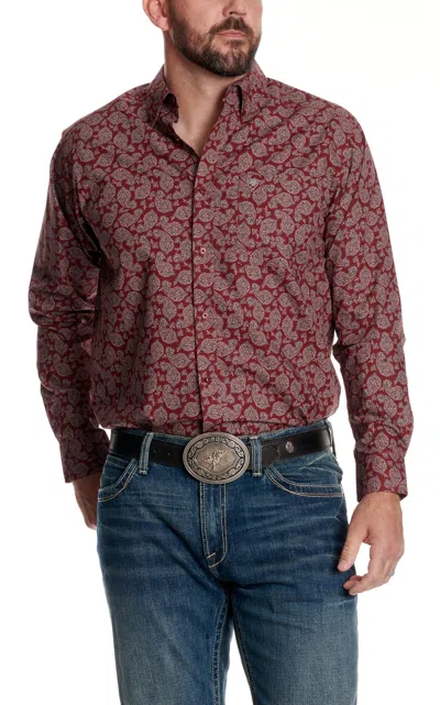 Ariat Men's Burgundy Paisley Print Western Shirt In Brown