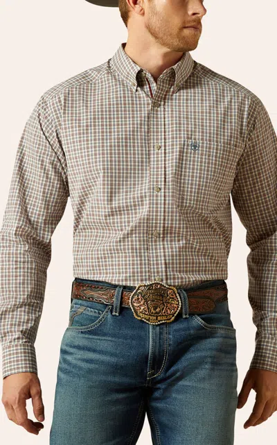 Ariat Men's Burgundy Plaid Print Western Shirt In Gray