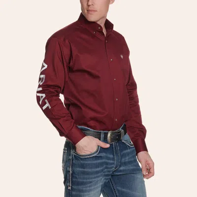 Ariat Men's Burgundy Team Logo Long Sleeve Western Shirt In Brown