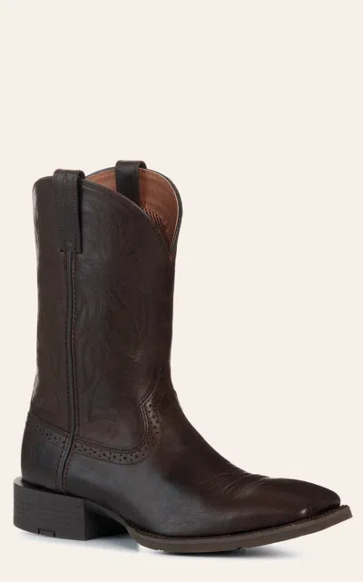 Ariat Men's Burnished Chocolate Sport Wide Square Toe Cowboy Boots In Brown