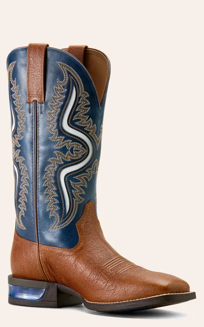 Ariat Men's Captivate Shock Shield Max Red Oak & Deep Blue  Wide Square Toe Cowboy Boots In Brown