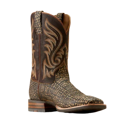 Pre-owned Ariat Men's Cattle Call Muddy Elephant Print Square Toe Boots 10050979 In Brown