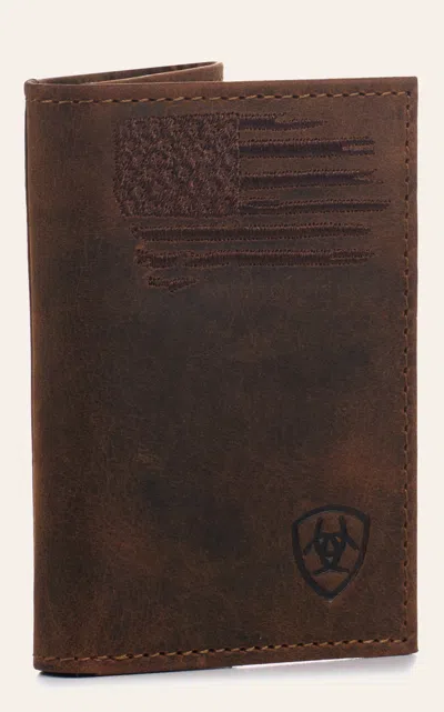 Ariat Men's Chocolate Flag & Shield Logo Trifold Wallet In Brown