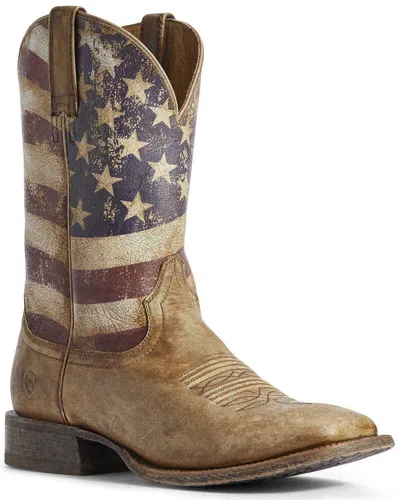 Pre-owned Ariat Men's Circuit Proud American Flag Western Boot Wide Square Toe - 10031513 In Brown