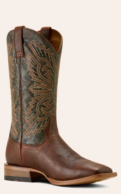 Ariat Men's Cognac & Vintage Olive Snake Wide Square Toe Boots In Brown