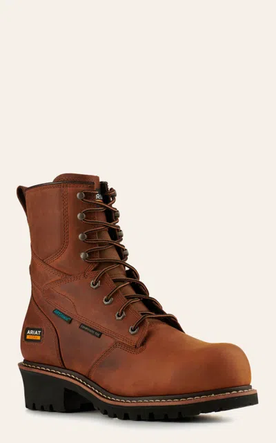 Ariat Men's Copper Shock Shield Waterproof Round Composite Toe Lace Up Logger Work Boot In Brown
