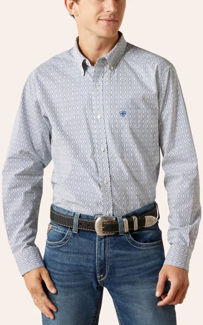 Ariat Men's Cream & Blue Geo Print Western Shirt In Gray