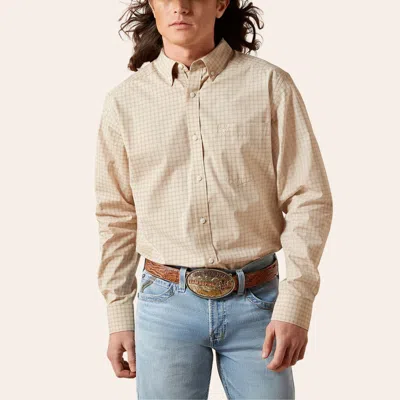 Ariat Men's Cream Plaid Print Fitted Western Shirt In Neutral