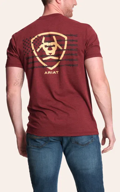 Ariat Men's Crimson Red Barb Shield T-shirt In Burgundy