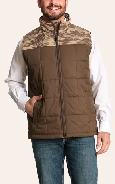 Ariat Men's Crius Chocolate & Tan Camo Insulated Vest In Green