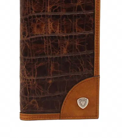 Ariat Men's Croco Print Leather Rodeo Wallet In Brown