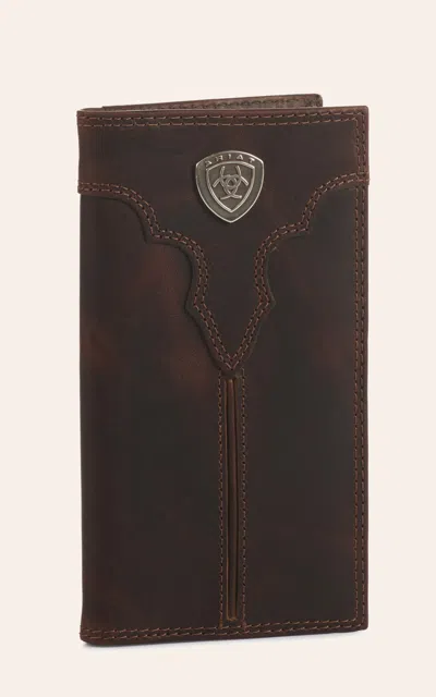 Ariat Men's Dark Brown Brown With Shield Rodeo Wallet / Checkbook Cover