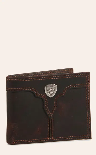 Ariat Men's Dark Brown With Shield Bifold Wallet