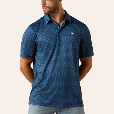 Ariat Men's Dark Denim Medallion Print Polo Shirt In Blue