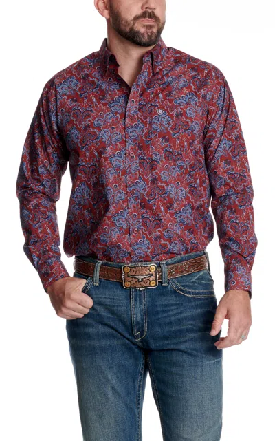 Ariat Men's Dark Red & Multi Paisley Print Button Down Shirt