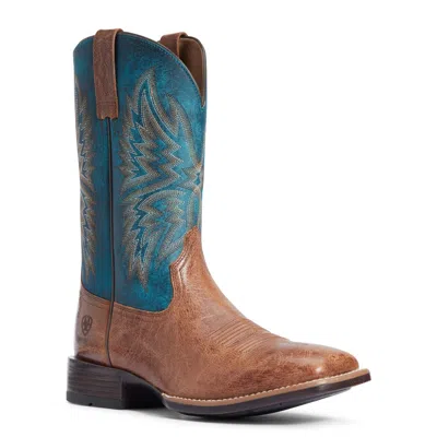 Pre-owned Ariat ® Men's Dark Tan & Rocky Blue Valor Ultra Boots 10034080 In Brown
