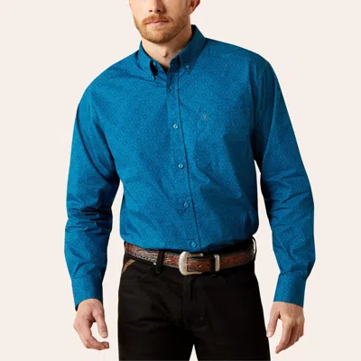 Ariat Men's Dark Teal Skull Print Western Shirt In Blue