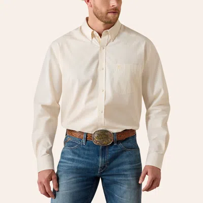 Ariat Men's Dayne Cream Long Sleeve Button Down Shirt In White
