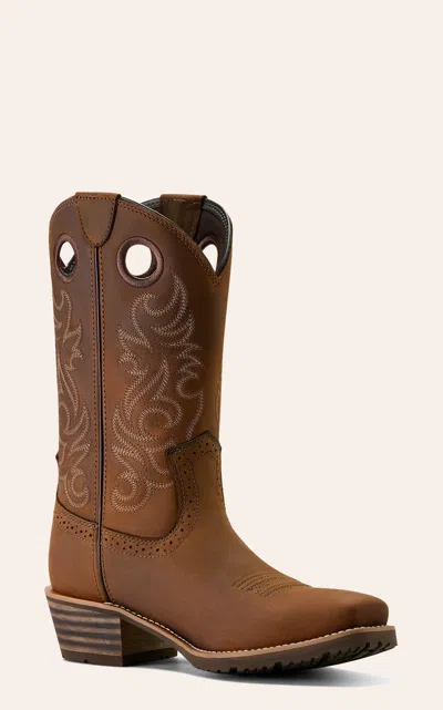 Ariat Men's Distressed Brown Hybrid Roughstock Square Toe Boots