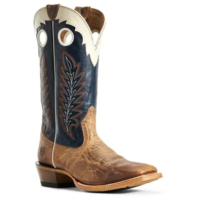 Pre-owned Ariat ® Men's Dusted Wheat & Navy Real Deal Boot 10029694 In Brown