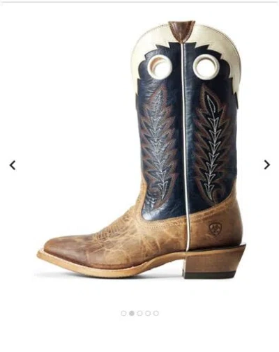 Pre-owned Ariat ® Men's Dusted Wheat & Navy Real Deal Boot 10029694. Org Price $279.95 Sz.9 In Brown