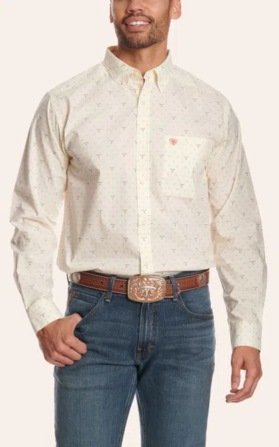 Ariat Men's Edmond Cream Skull Print Long Sleeve Western Shirt In Multi