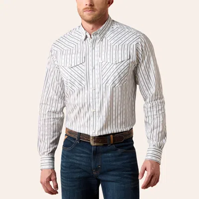 Ariat Men's Everything White Geo Stripe Print Long Sleeve Pearl Snap Western Shirt