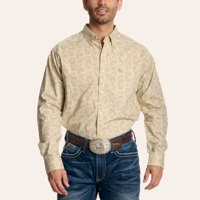 Ariat Men's Finnigan Cream Paisley Print Long Sleeve Shirt In Brown