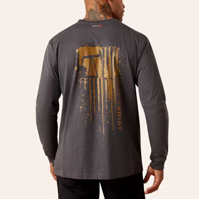 Ariat Men's Fr Air Rig Life Flag Charcoal Long Sleeve Graphic T-shirt