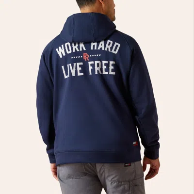 Ariat Men's Fr Durastretch Navy Work Hard Live Free Work Hoodie In Blue