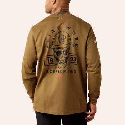 Ariat Men's Fr Hardhead Olive Graphic Long Sleeve T-shirt In Tan