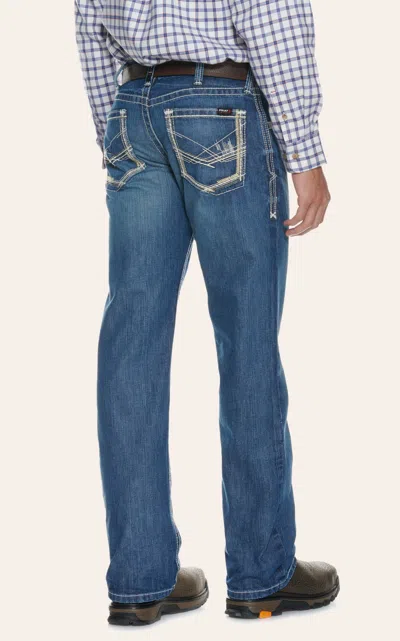 Ariat Men's Fr M4 Ridgeline Glacier Medium Wash Relaxed Fit Boot Cut Work Jeans In Blue