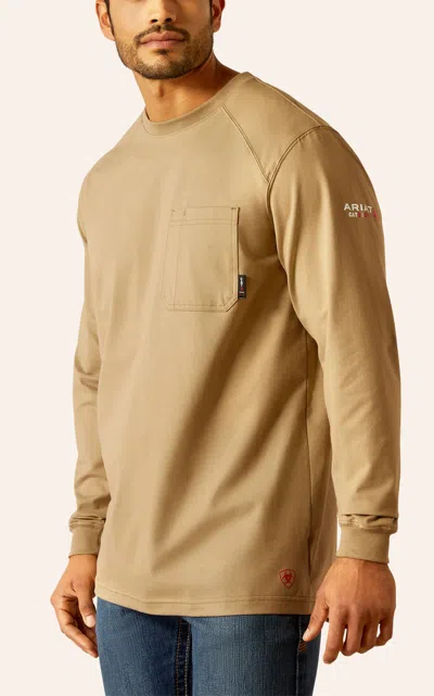 Ariat Men's Fr Pima Field Khaki Work T-shirt In Brown