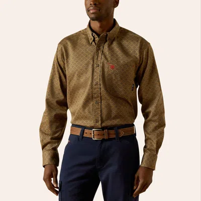 Ariat Men's Fr Rebar Deniro Khaki Work Shirt In Brown