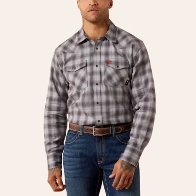 Ariat Men's Fr Rob Gray Plaid Print Long Sleeve Pearl Snap Western Work Shirt