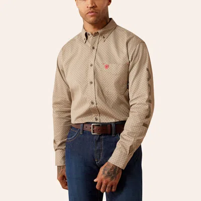 Ariat Men's Fr Ty Tan Geo Print Long Sleeve Work Shirt In Nude