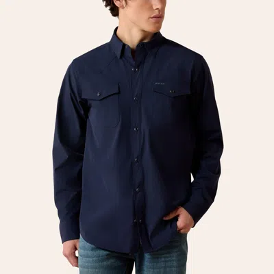 Ariat Men's Frontiertough Venttek Navy Long Sleeve Pearl Snap Western Shirt In Black