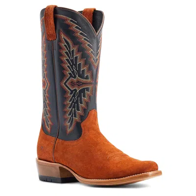 Pre-owned Ariat ® Men's Futurity Showman Dark Copper Roughout & Black Western Boots 100445