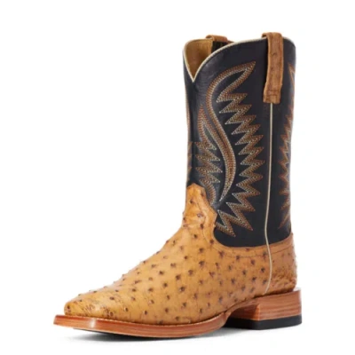 Pre-owned Ariat Men's Gallup Tan Full Quill Ostrich 10034082 In Brown