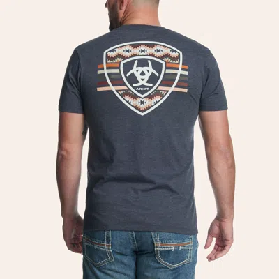 Ariat Men's Heather Blue Traditional Aztec Badge Logo Graphic T-shirt