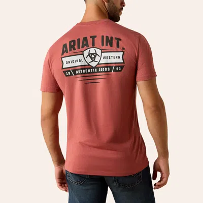 Ariat Men's Heather Red Clay Banner Badge Logo Graphic T-shirt In Pink
