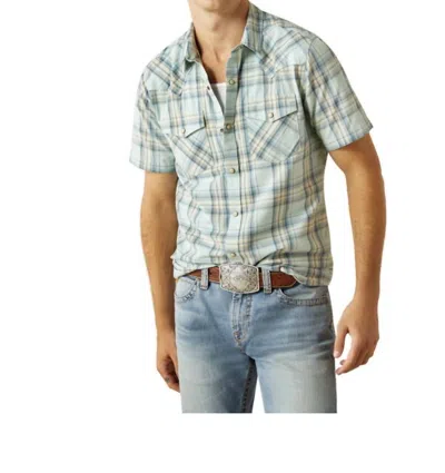 Ariat Men's Hinkle Retro Snap Short Sleeve Shirt In Aqua In Green