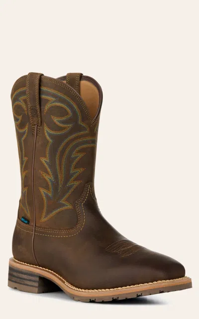 Ariat Men's Hybrid Rancher Distressed Brown Waterproof Wide Square Toe Work Boots