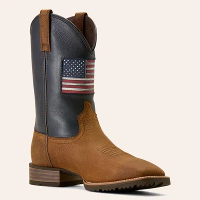 Ariat Hybrid Rancher Patriot Wide Square Toe Cowboy Boot In Brown