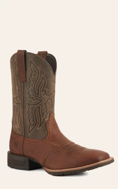 Ariat Men's Hybrid Ranchway Earth And Arizona Brown Shock Shield Square Toe Cowboy Boots