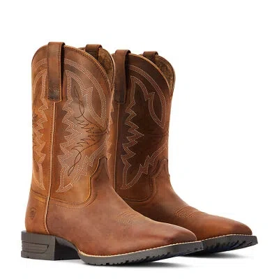 Pre-owned Ariat ® Men's Hybrid Ranchwork Thatch Brown Square Toe Boots 10042395