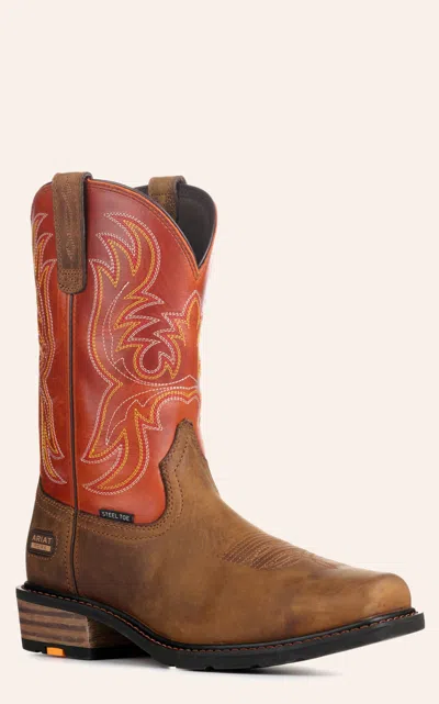 Ariat Men's Ironside Dark Earth & Brick Wide Square Steel Toe Work Boots In Brown