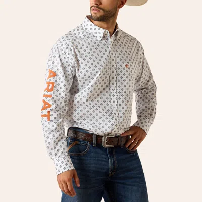 Ariat Men's Jericho White Medallion Print Team Logo Embroidered Long Sleeve Shirt